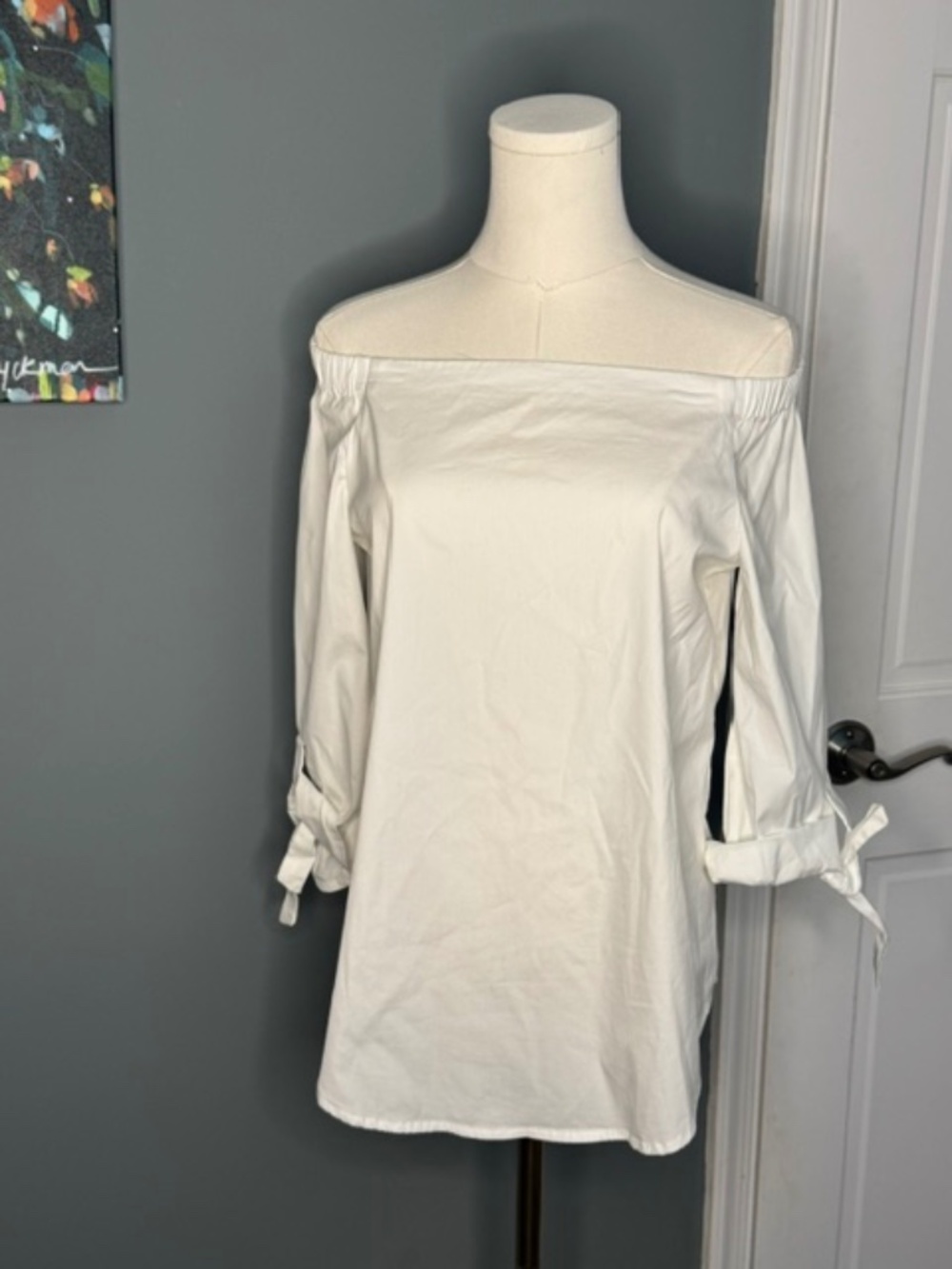 J.McLaughlin White Off Shoulder Tie Sleeve Top XS